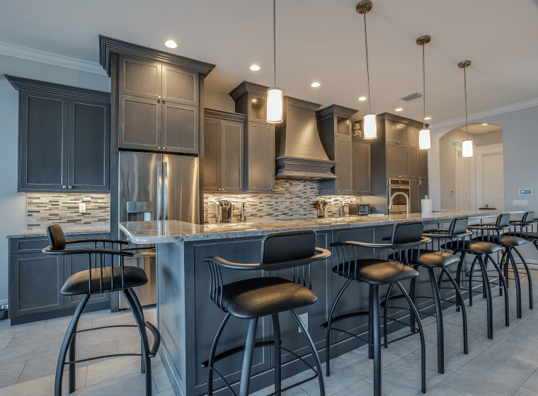 kitchen with some lights attached on a white ceiling